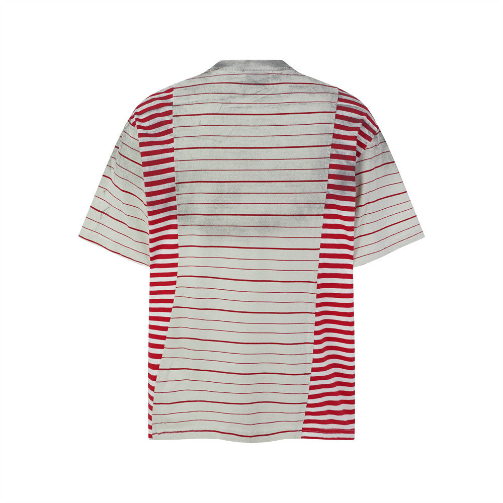 Distressed Stripe Patchwork Oversized T-Shirt | Washed Irregular Spliced Streetw