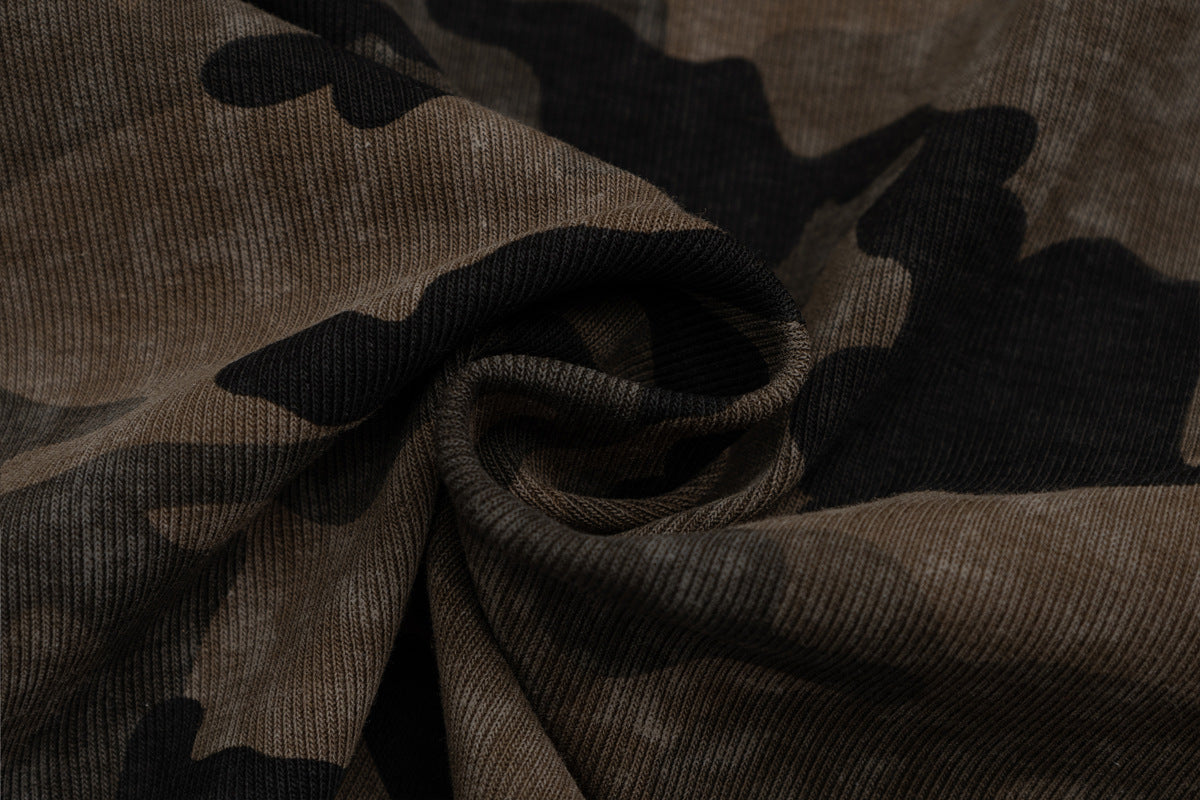 Camiseta gráfica de manga larga con camuflaje – Camiseta streetwear de estampado desgastado