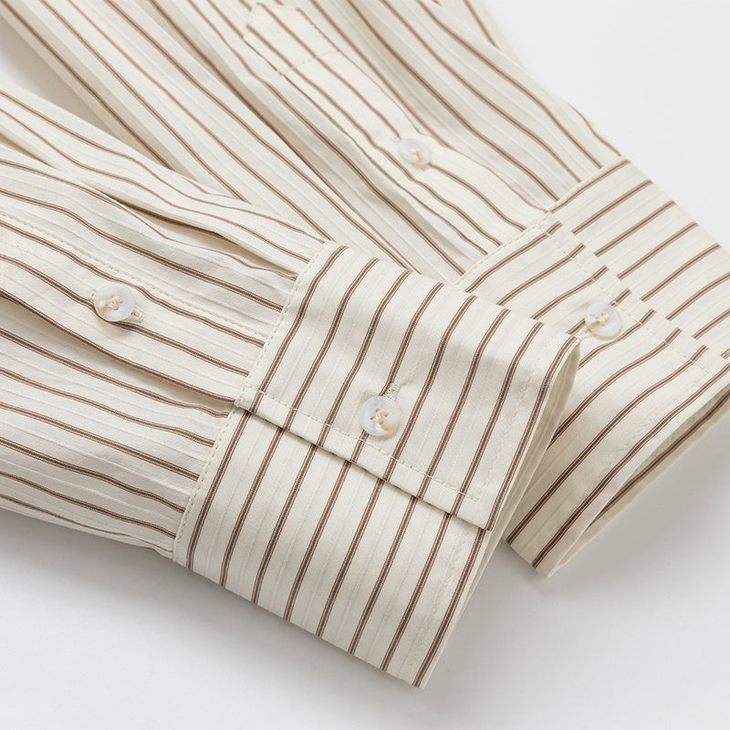 Men's Brown Striped Long Sleeve Shirt – Oversized Double-Layer Collar