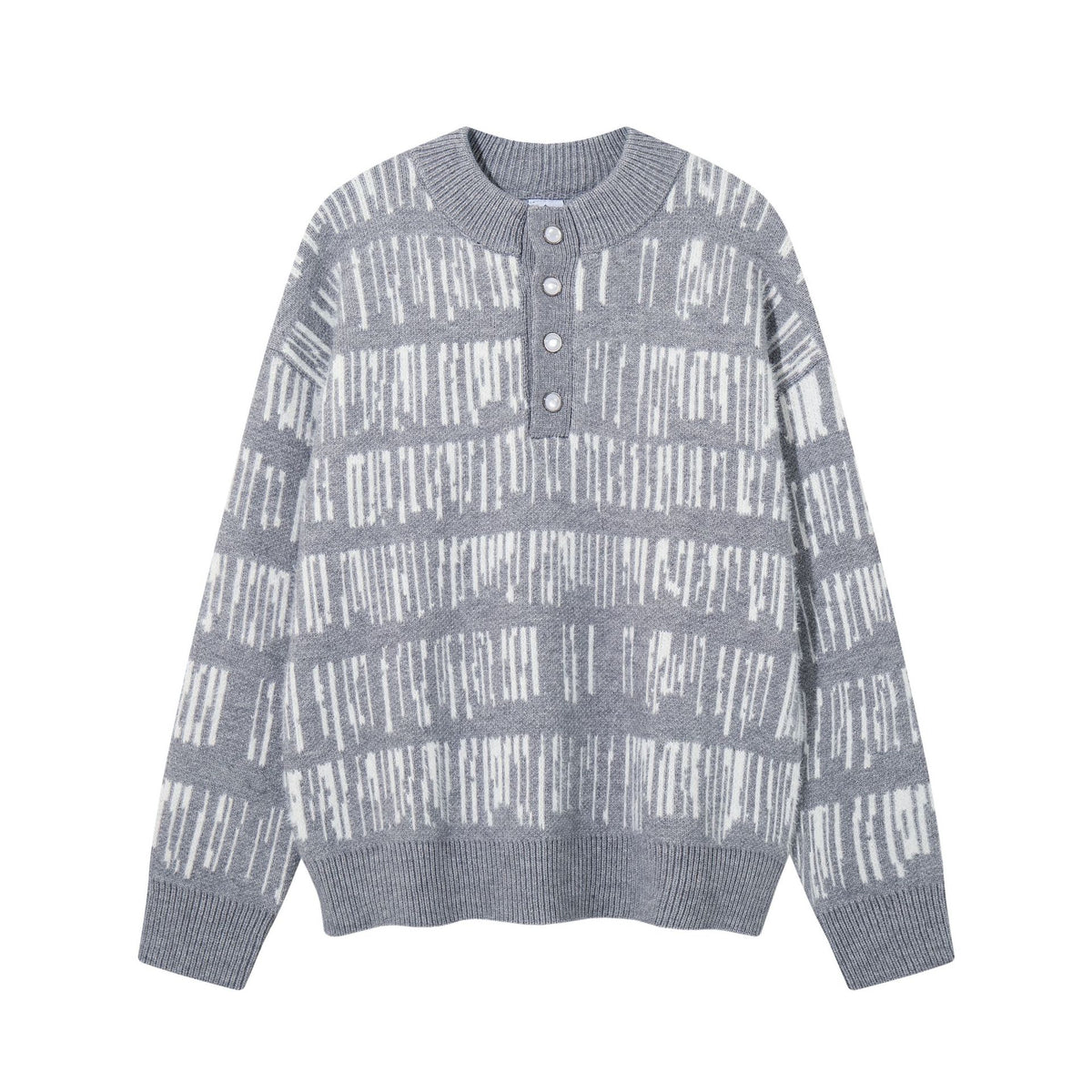 Jersey de punto jacquard a rayas con cuello henley para hombre: manga larga extragrande