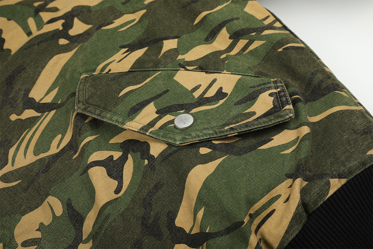 Camo Padded Bomber Jacket – Hooded MA-1 Flight Jacket with Grommet Detail