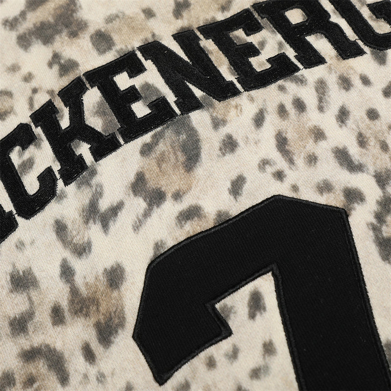 Embroidered Zip Up Hoodie – Leopard Print Streetwear with Side Stripe Detail