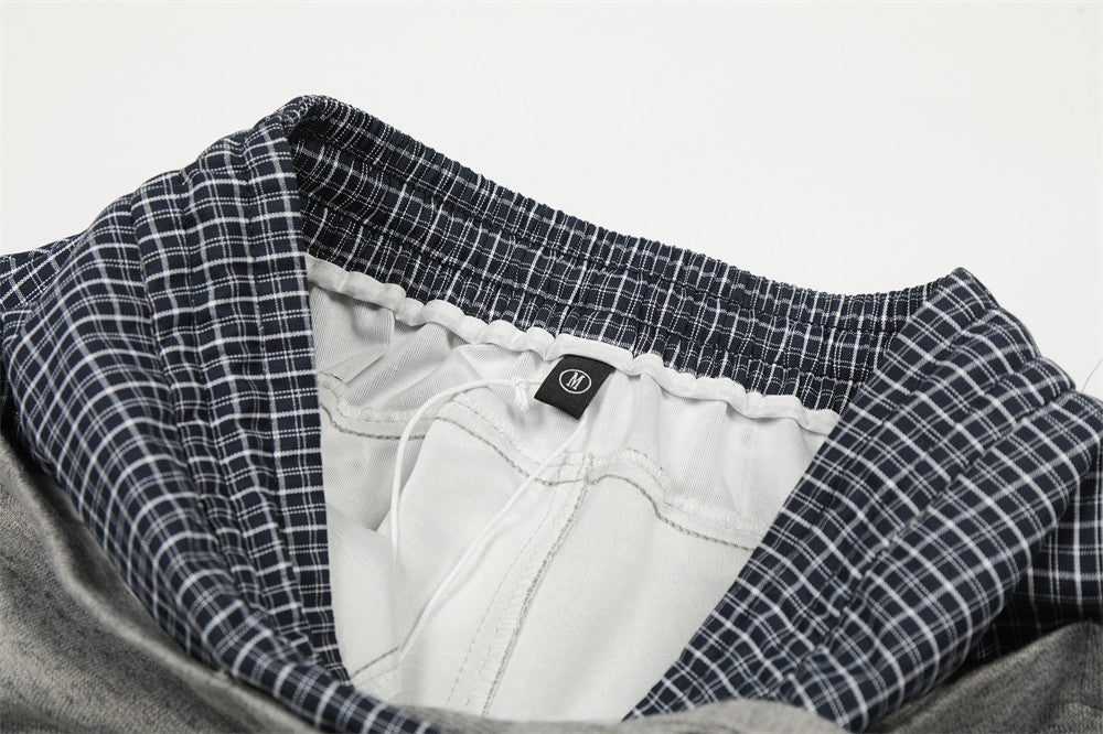 Pantalon de survêtement homme à jambes larges avec ceinture contrastante à carreaux – Coupe décontractée