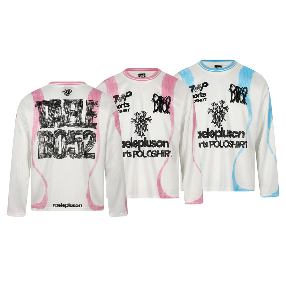 Graffiti Print Long Sleeve T-Shirt – Oversized Streetwear Sports Tee