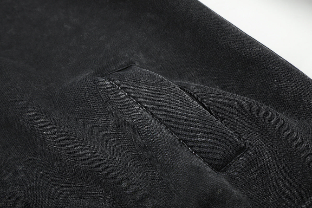 Sudadera con capucha y cremallera de lavado ácido con paneles de camuflaje – Chaqueta streetwear oversize con cruz