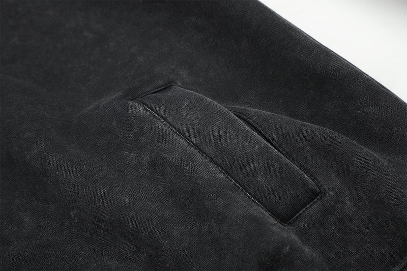Sudadera con capucha y cremallera de lavado ácido con paneles de camuflaje – Chaqueta streetwear oversize con cruz