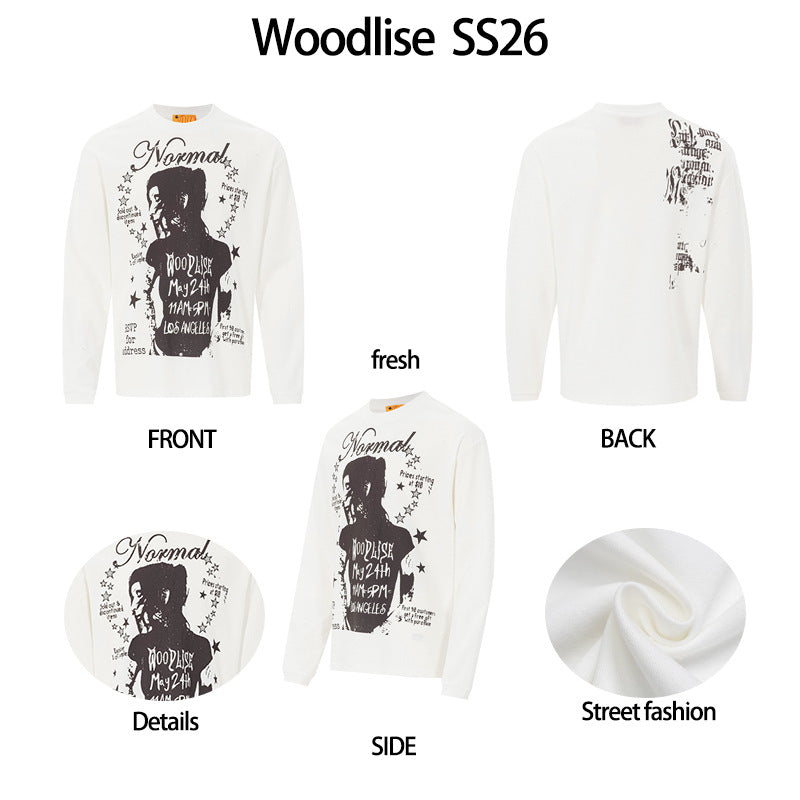 Camiseta de Manga Larga y Cuello Redondo con Gráfico Normal Woodlise