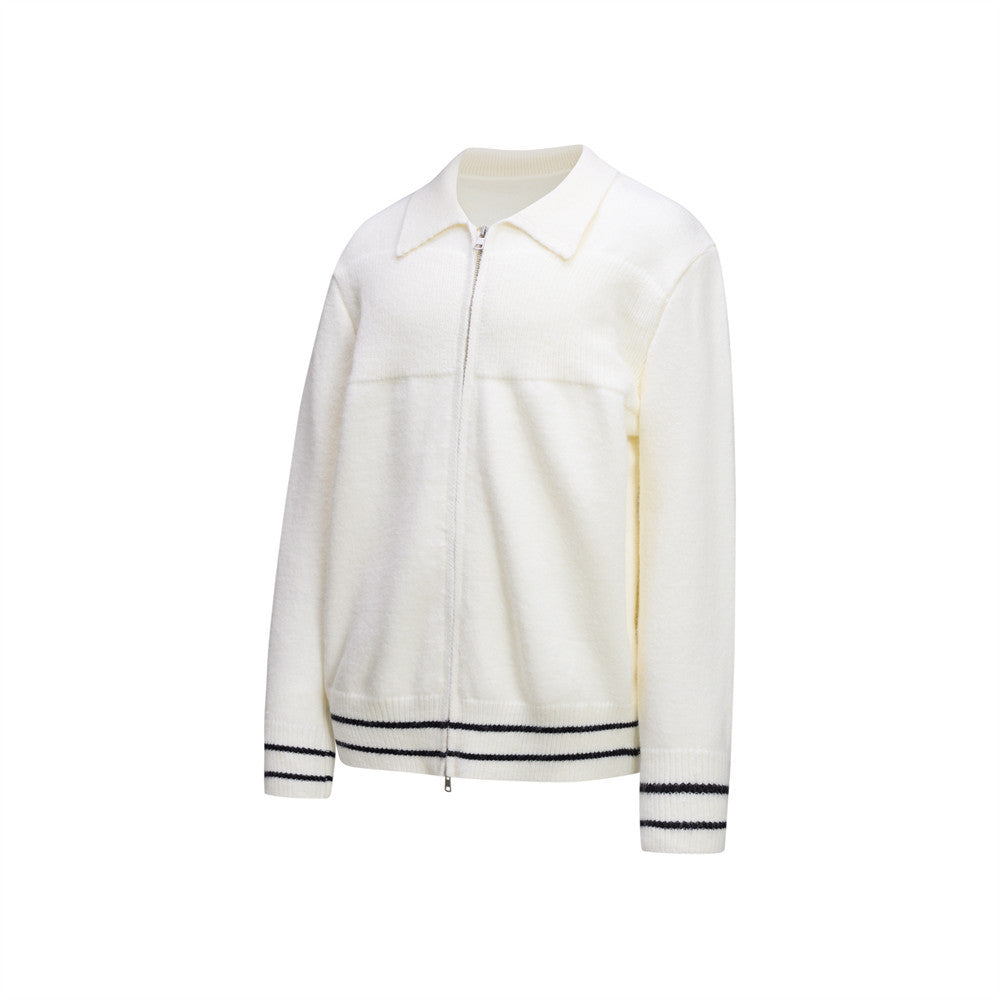 Men Zip Up Sweater Knit Polo Collar Cardigan – Relaxed Fit
