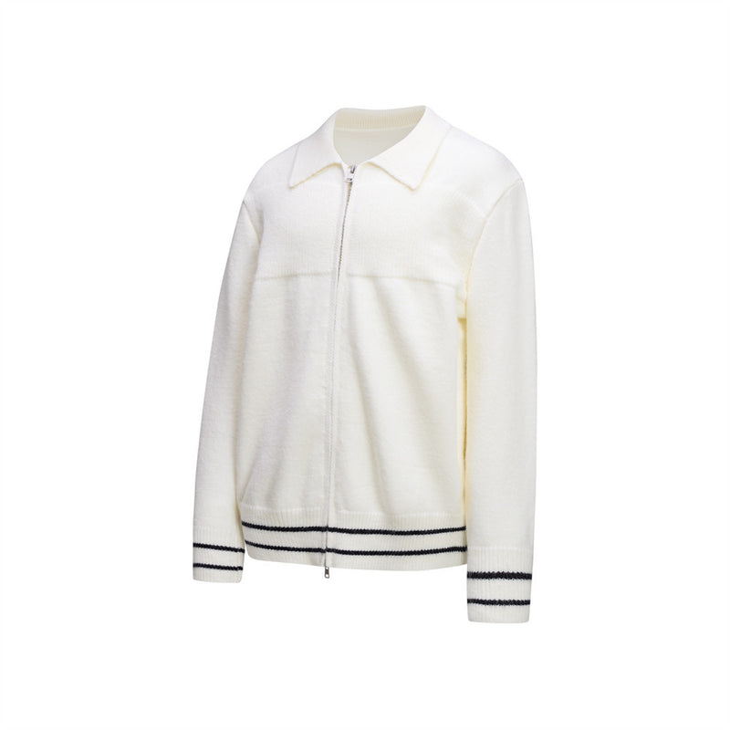 Men Zip Up Sweater Knit Polo Collar Cardigan – Relaxed Fit