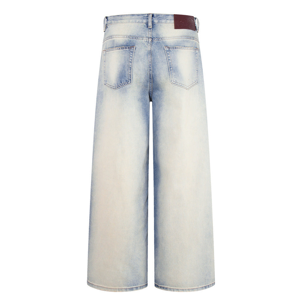 Graffiti Embroidered Wide-Leg Jeans – Punk Distressed Vintage Denim