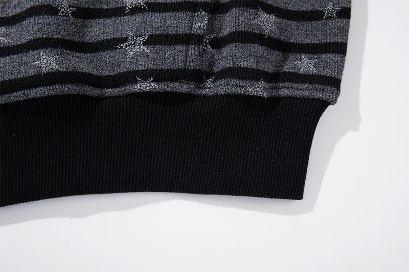 Striped Star Print Zip-Up Hoodie – Relaxed Fit Full-Zip Sweatshirt