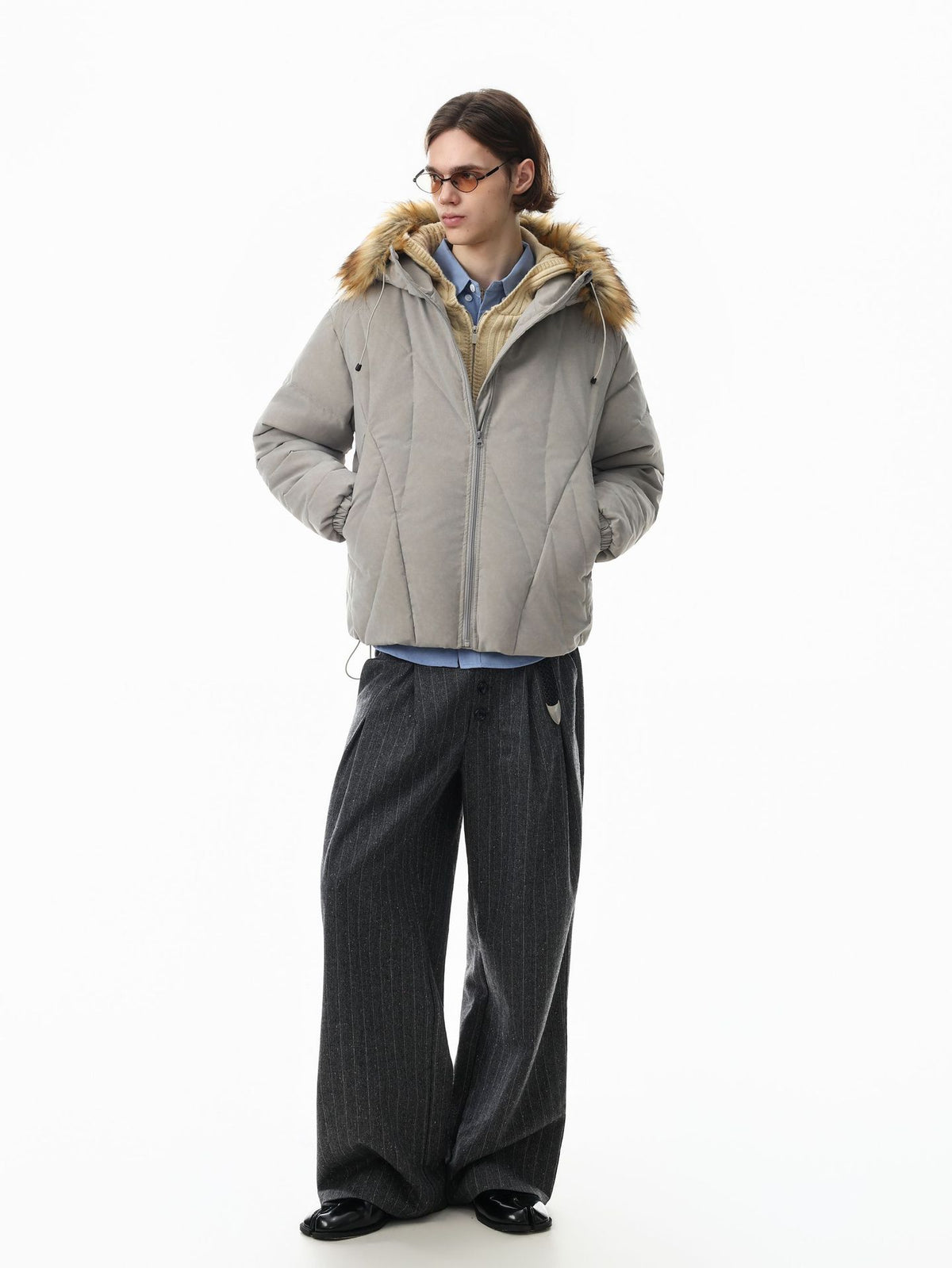 Quilted Puffer Jacket with Faux Fur Trim Hood
