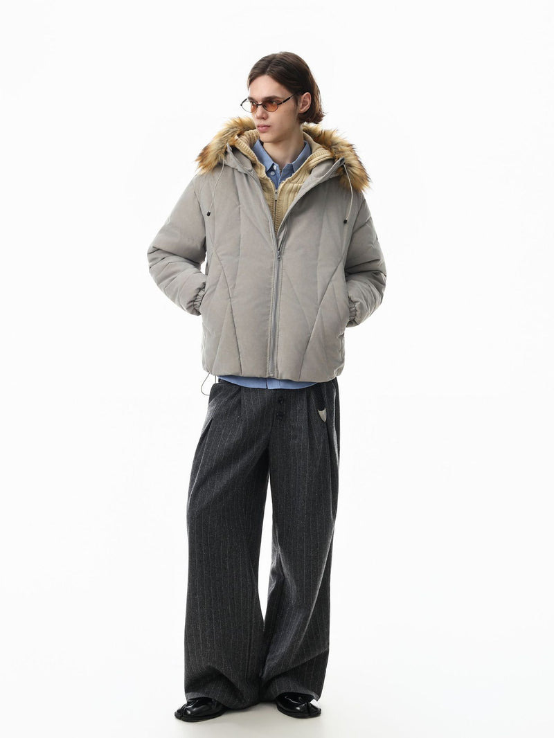 Quilted Puffer Jacket with Faux Fur Trim Hood