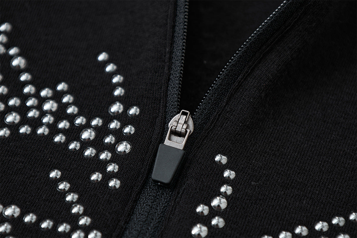 Rhinestone Dragon Mock Neck Quarter-Zip Long Sleeve Shirt