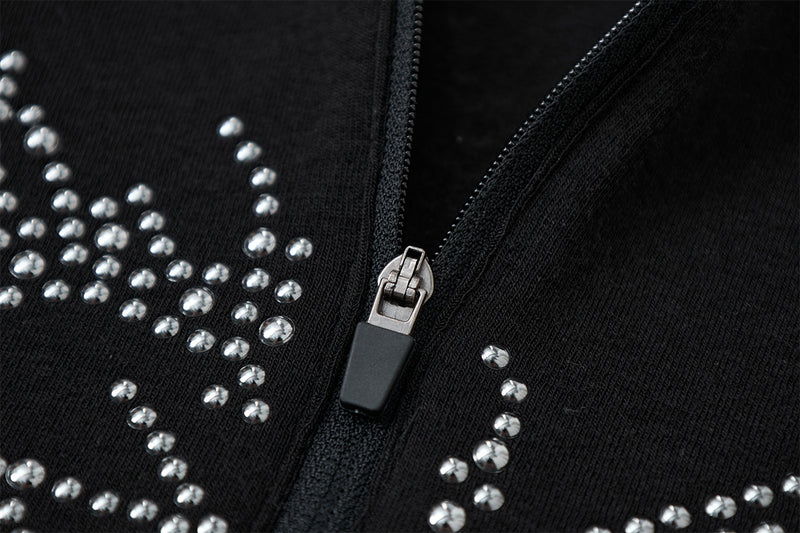 Rhinestone Dragon Mock Neck Quarter-Zip Long Sleeve Shirt