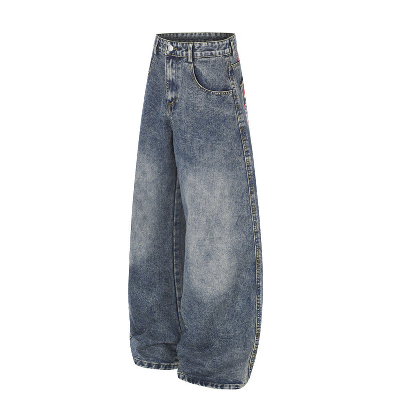 Jean barrel large pour homme – Denim punk streetwear oversize avec motif au dos