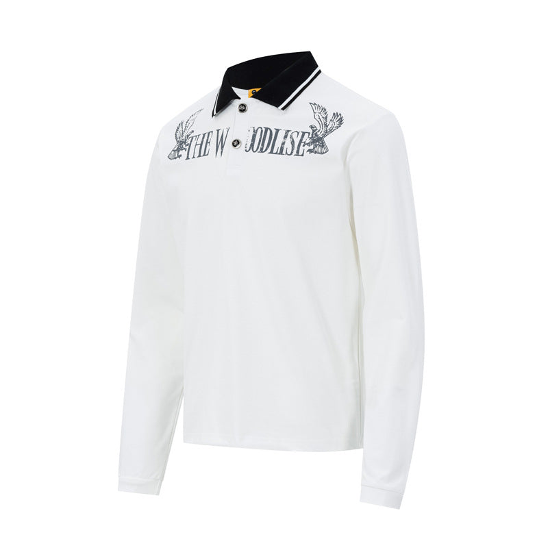 The Woodlise Langarm-Poloshirt – Adler-Grafikprint, Retro-Campus-Style