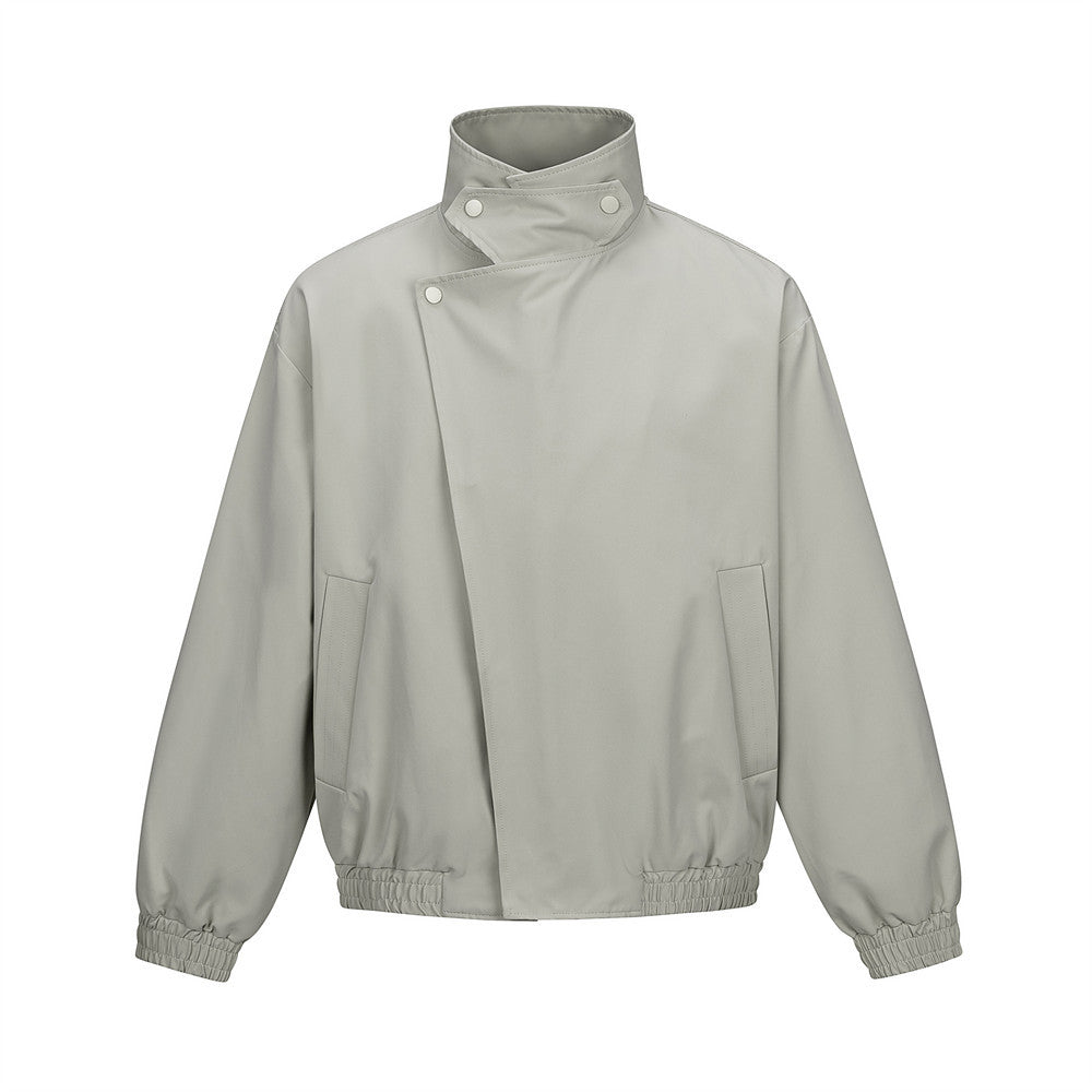 Asymmetric Snap-Collar Bomber Jacket – Oversized Stand Collar Men's Jacket