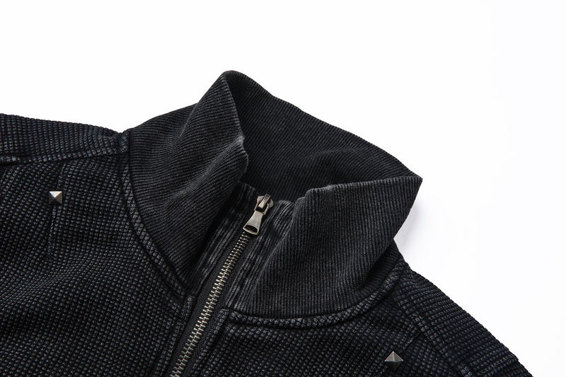 Blouson bomber en maille gaufrée délavée à l’acide avec rivets métalliques