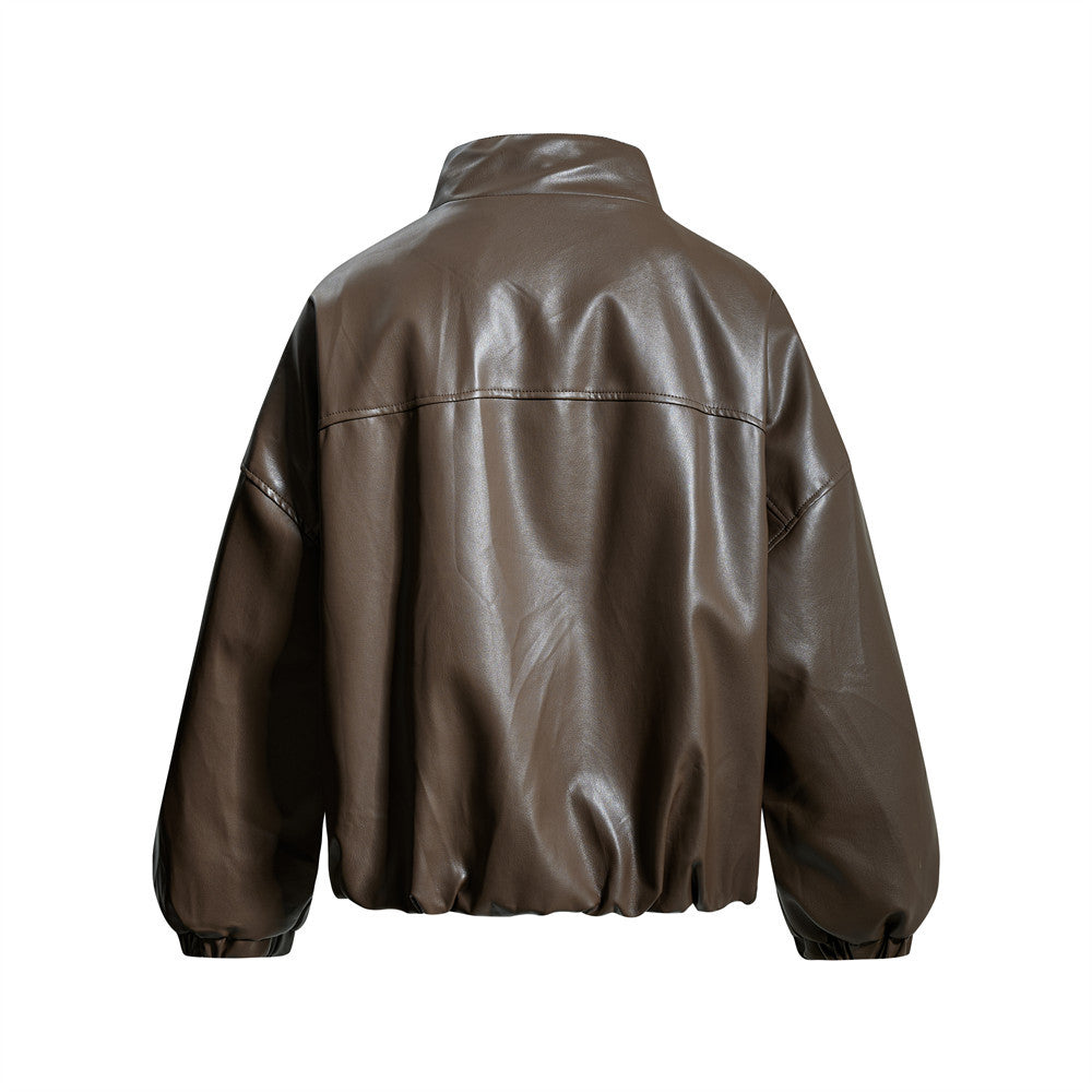 Veste homme oversize en similicuir PU, col montant, boutons-pression, coupe carrée