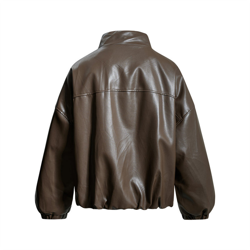 Veste homme oversize en similicuir PU, col montant, boutons-pression, coupe carrée