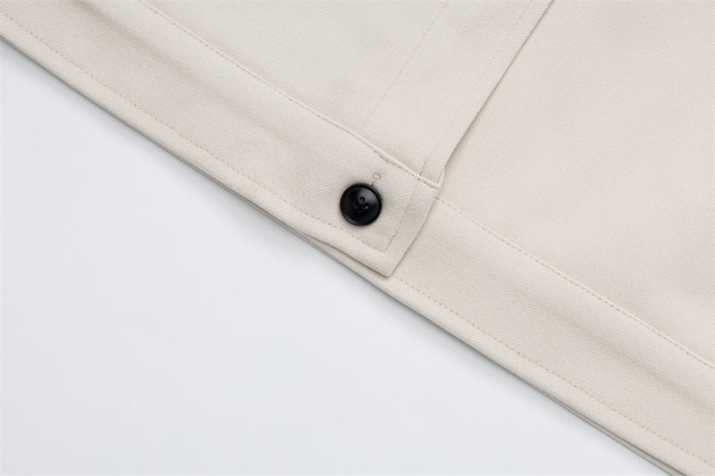 Stand Collar Button-Up Short Jacket with Plaid Cuff Detail — Men's Streetwear