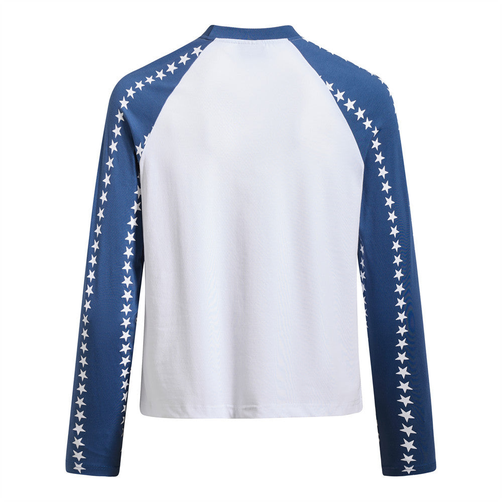 Men's Long Sleeve Graphic Tee – Stars Raglan Colorblock with American Flag