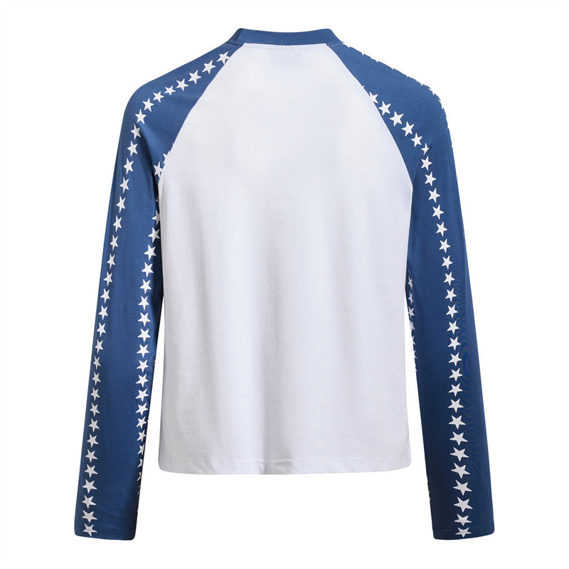 Men's Long Sleeve Graphic Tee – Stars Raglan Colorblock with American Flag