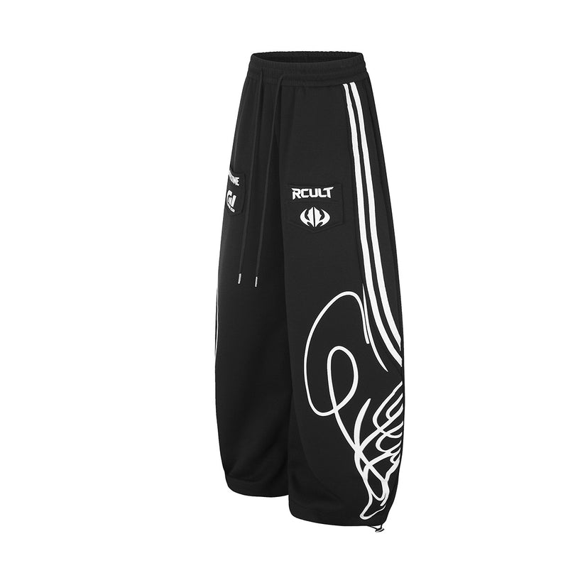 Streetwear-Jogginghose mit weitem Bein, Grafikprint & Seitenstreifen