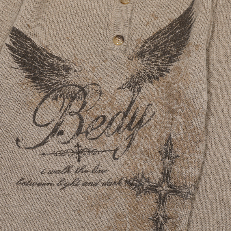 Eagle Cross Graphic Knit Sweater – Vintage American Henley Pullover
