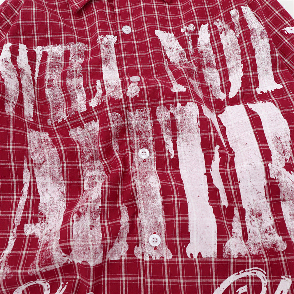 Camisa de cuadros de manga larga para hombre – Estampado gráfico desgastado, corte holgado