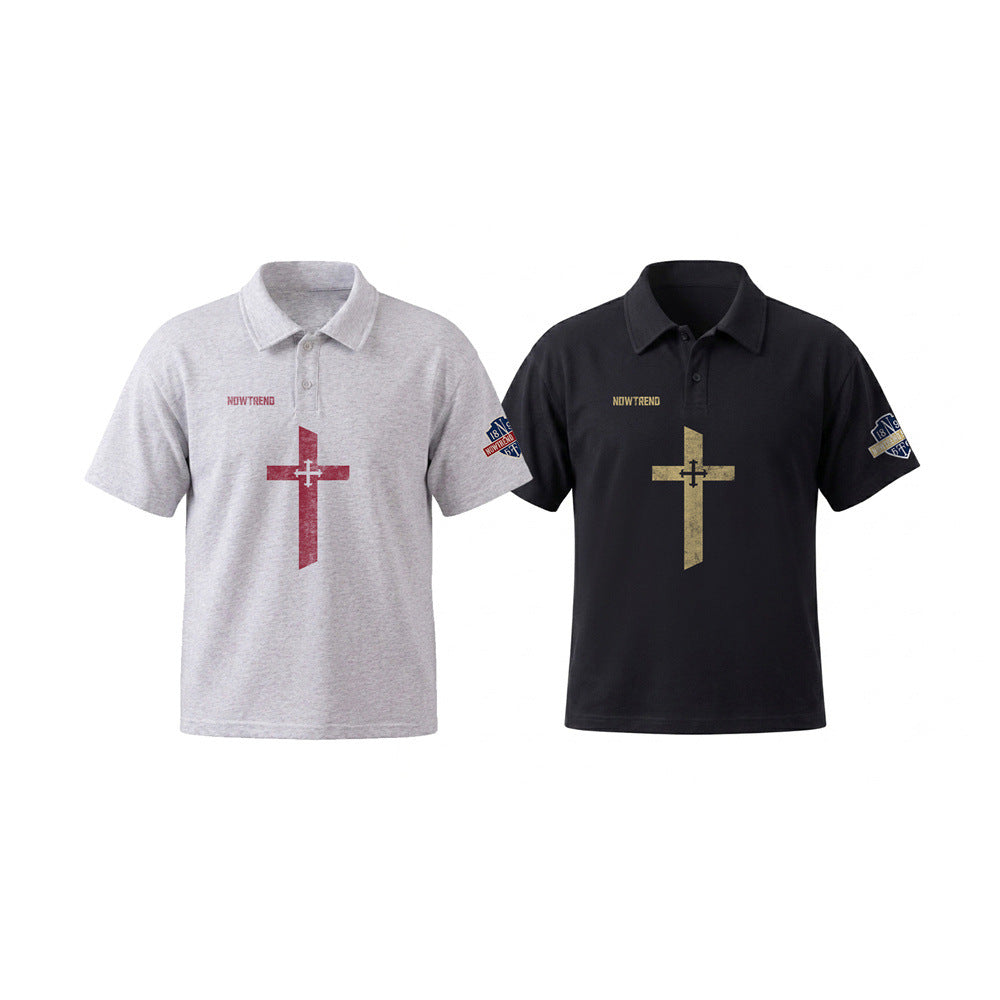 Polo homme à motif croix – Manches courtes, coupe vintage oversize