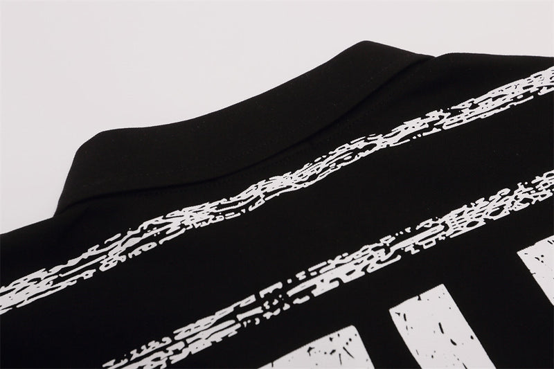 Men's Graphic Print Polo Layered Long-Sleeve Shirt – Streetwear Hip-Hop Style
