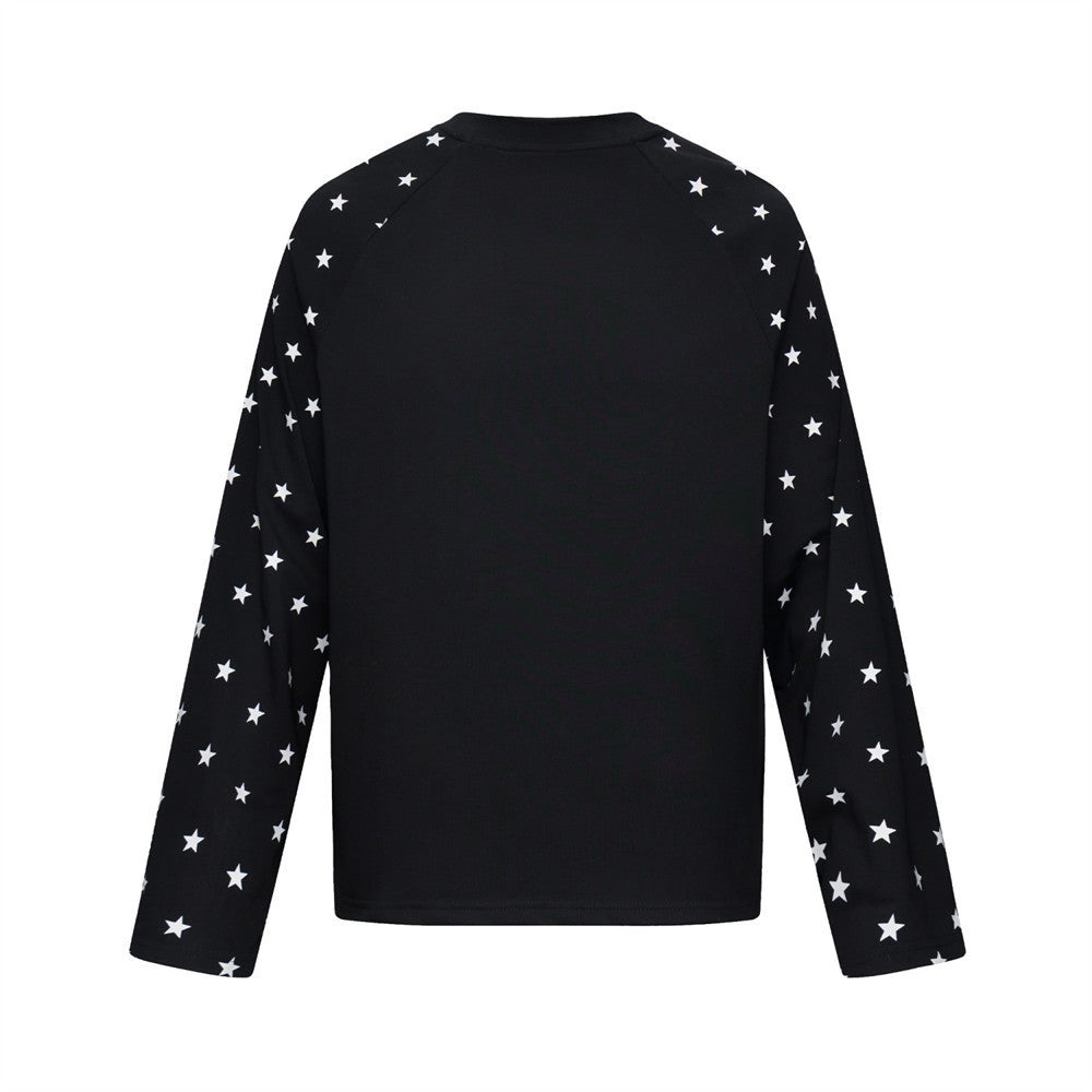 T-shirt noir à manches longues raglan, imprimé étoile – T-shirt homme graphique hip-hop