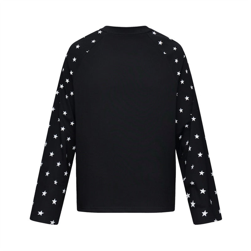 T-shirt noir à manches longues raglan, imprimé étoile – T-shirt homme graphique hip-hop