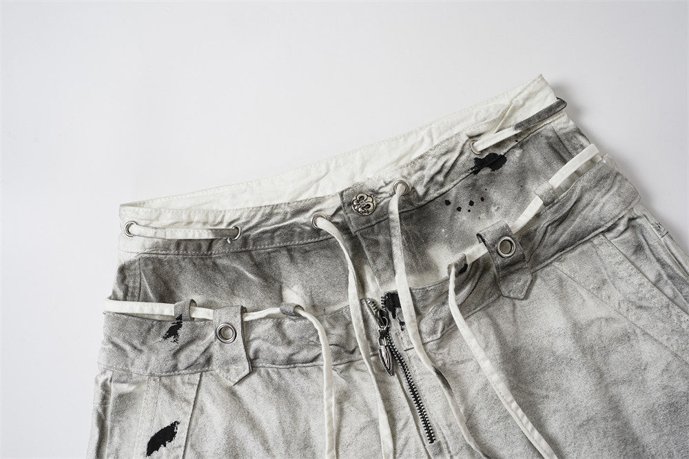 Distressed Wide-Leg Jeans | Grunge Punk Dirty-Wash Double Waistband Pants