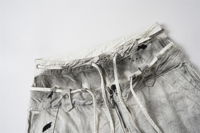 Distressed Wide-Leg Jeans | Grunge Punk Dirty-Wash Double Waistband Pants