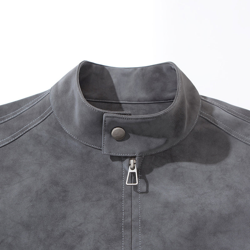 Men's Moto-Style Stand Collar PU Suede Jacket – Oversized Fit