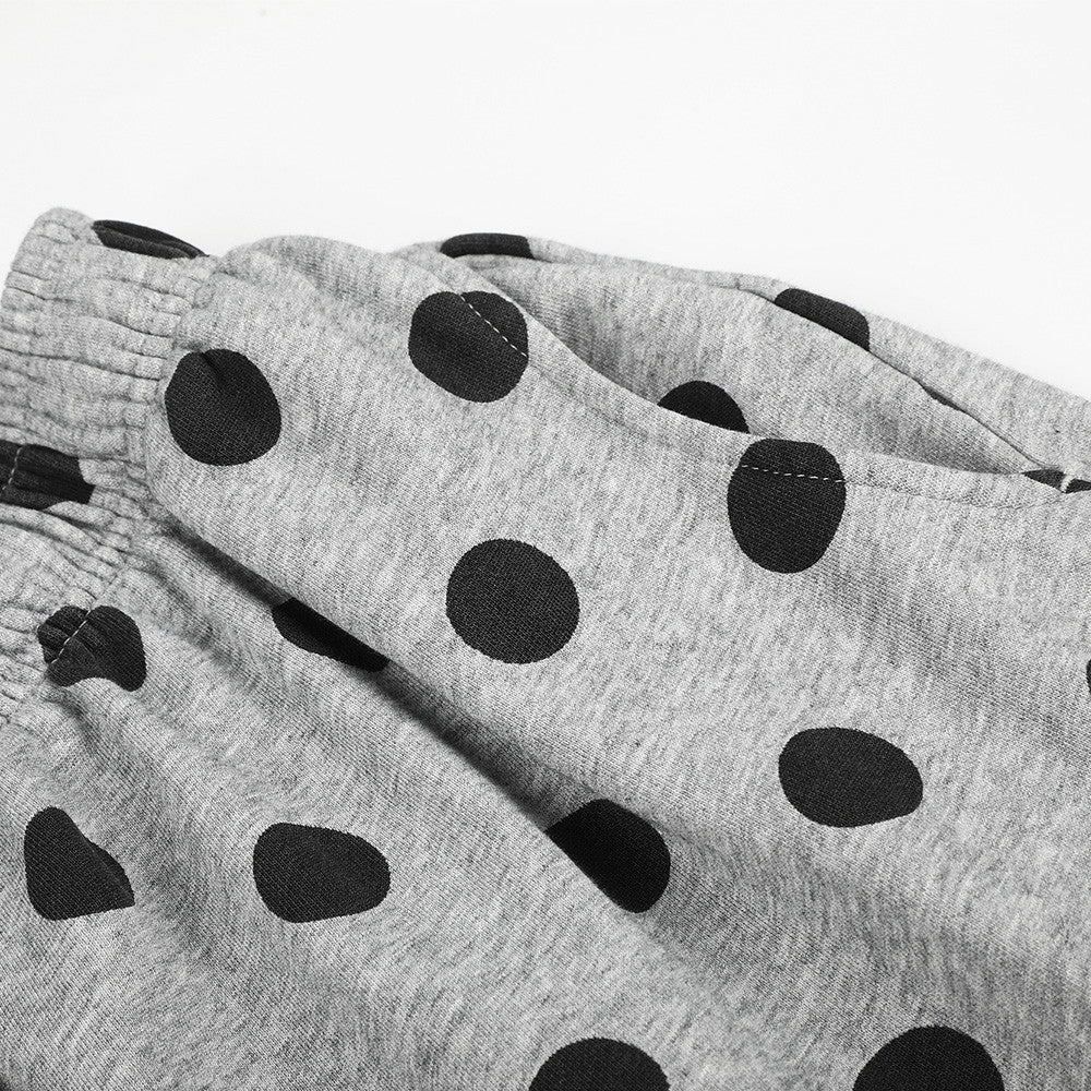 Polka Dot Wide-Leg Pants with Elastic Drawstring Waist