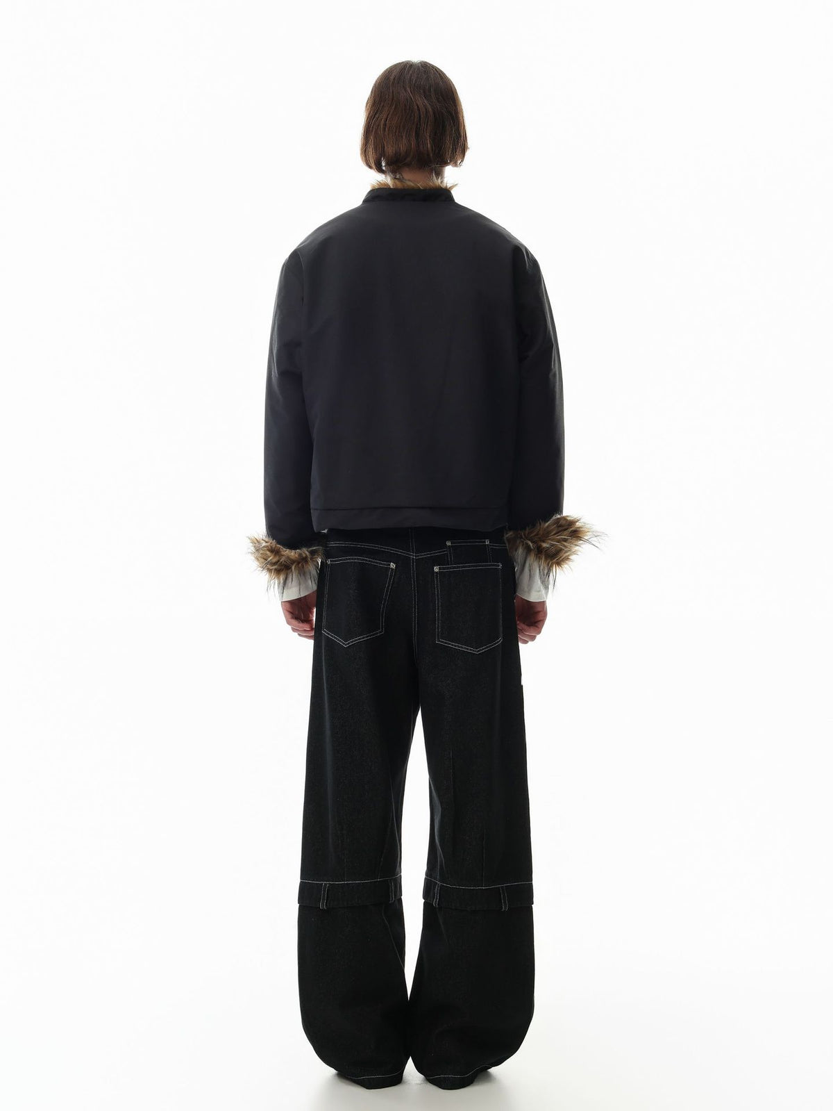 Faux Fur Trim Padded Jacket with Stand Collar & Button Front