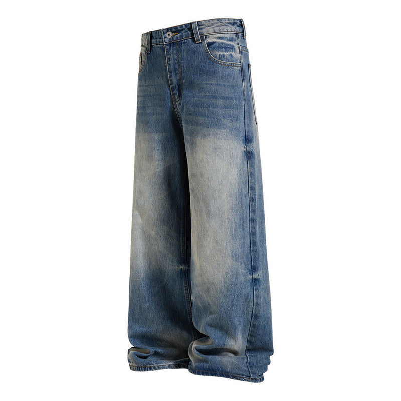 Vaqueros azules para hombre – Pantalón vaquero recto vintage lavado, de pierna ancha y corte baggy