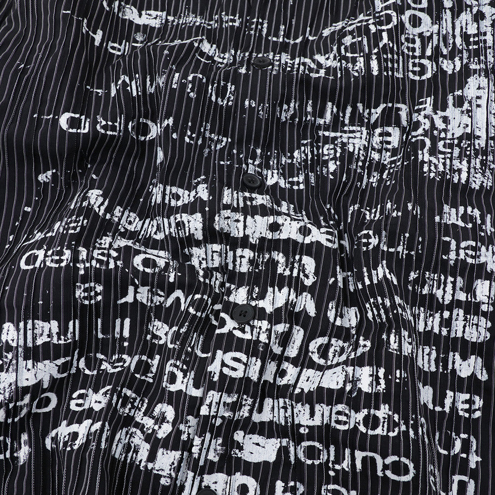 Men's Long Sleeve Striped Shirt with Distressed Letter Print