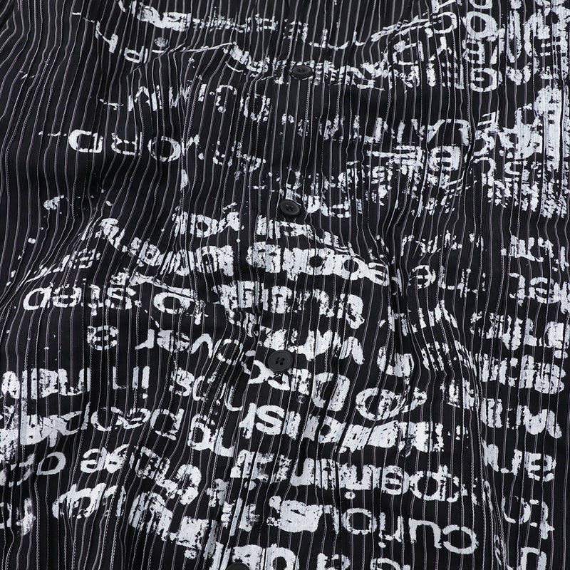Men's Long Sleeve Striped Shirt with Distressed Letter Print
