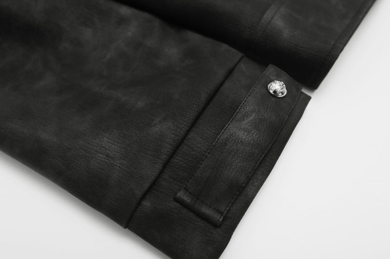 Military-Style Faux Leather Jacket – Punk Band Collar with Decorative Buttons