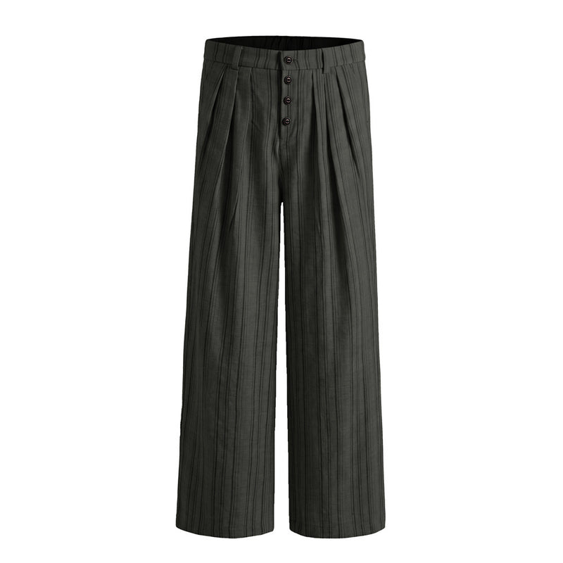 Pantalones de pierna ancha de rayas con pinzas – Corte relajado y cierre frontal de botones