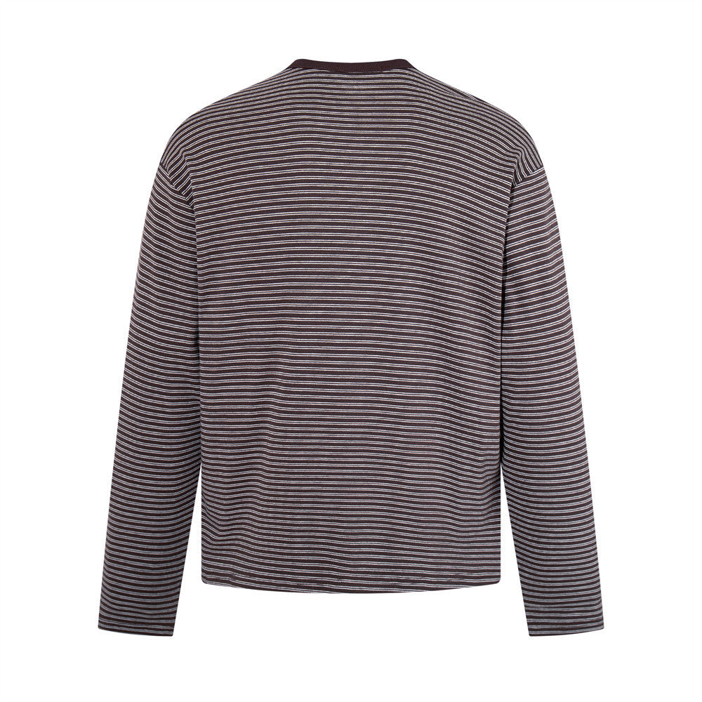 Men's Striped Henley Long-Sleeve Shirt – Relaxed Fit Button-Placket Top