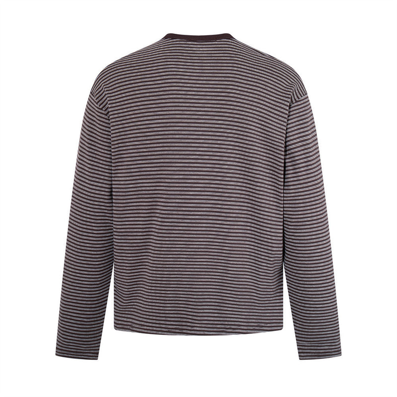 Men's Striped Henley Long-Sleeve Shirt – Relaxed Fit Button-Placket Top