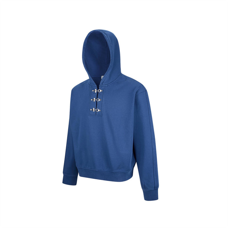 Men's Metal Clasp Pullover Hoodie – Oversized Washed Fleece Sweatshirt