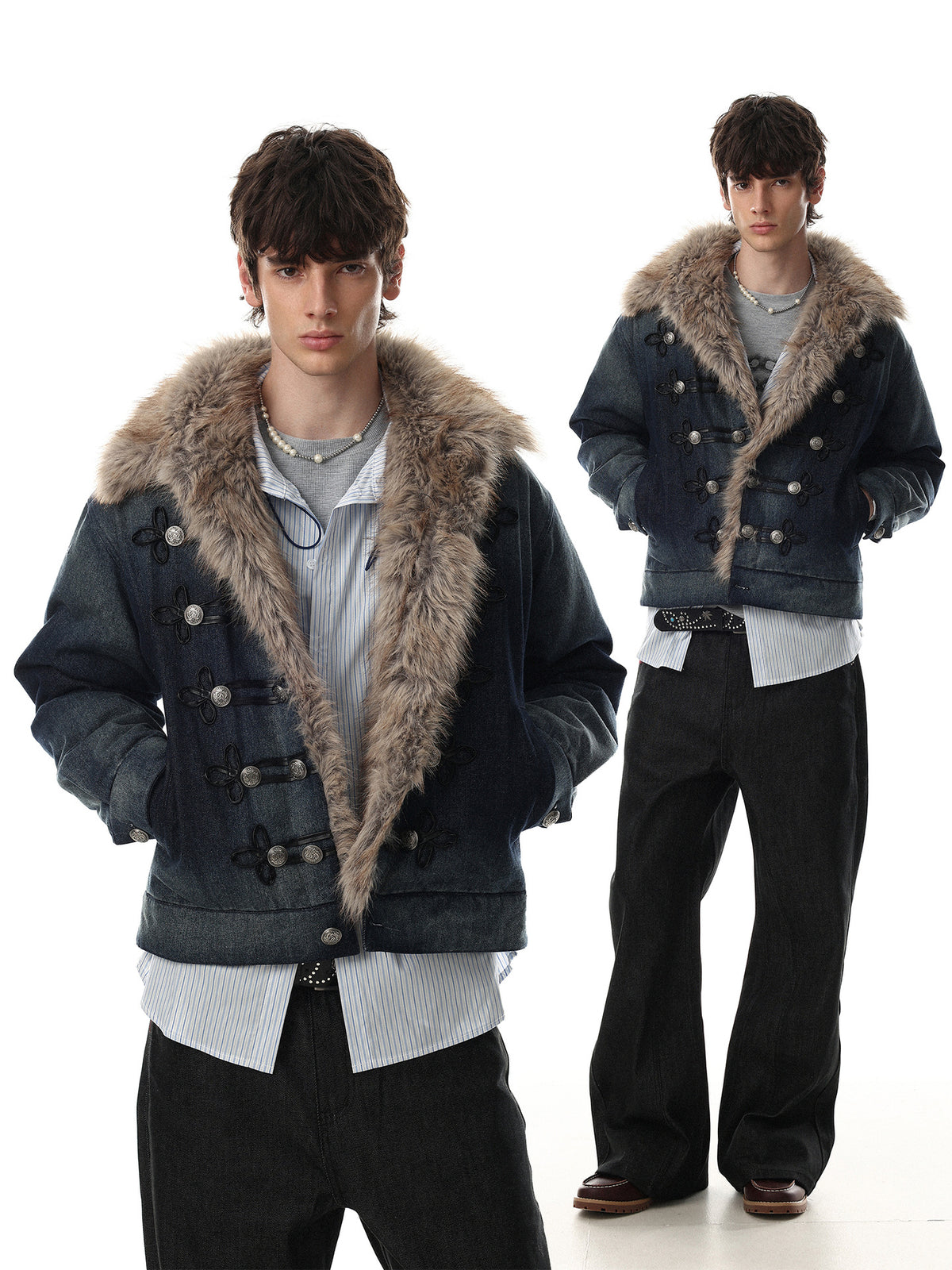 Fur Collar Denim Jacket – Fleece-Lined Vintage Moto Style