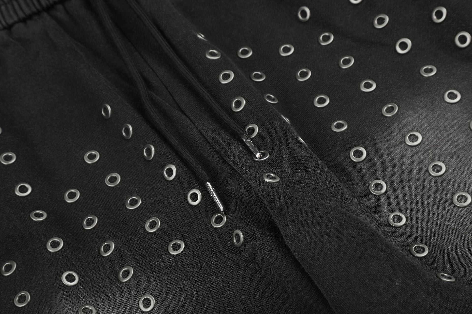 Pantalon de survêtement wide leg – Jogger droit noir délavé à œillets métalliques